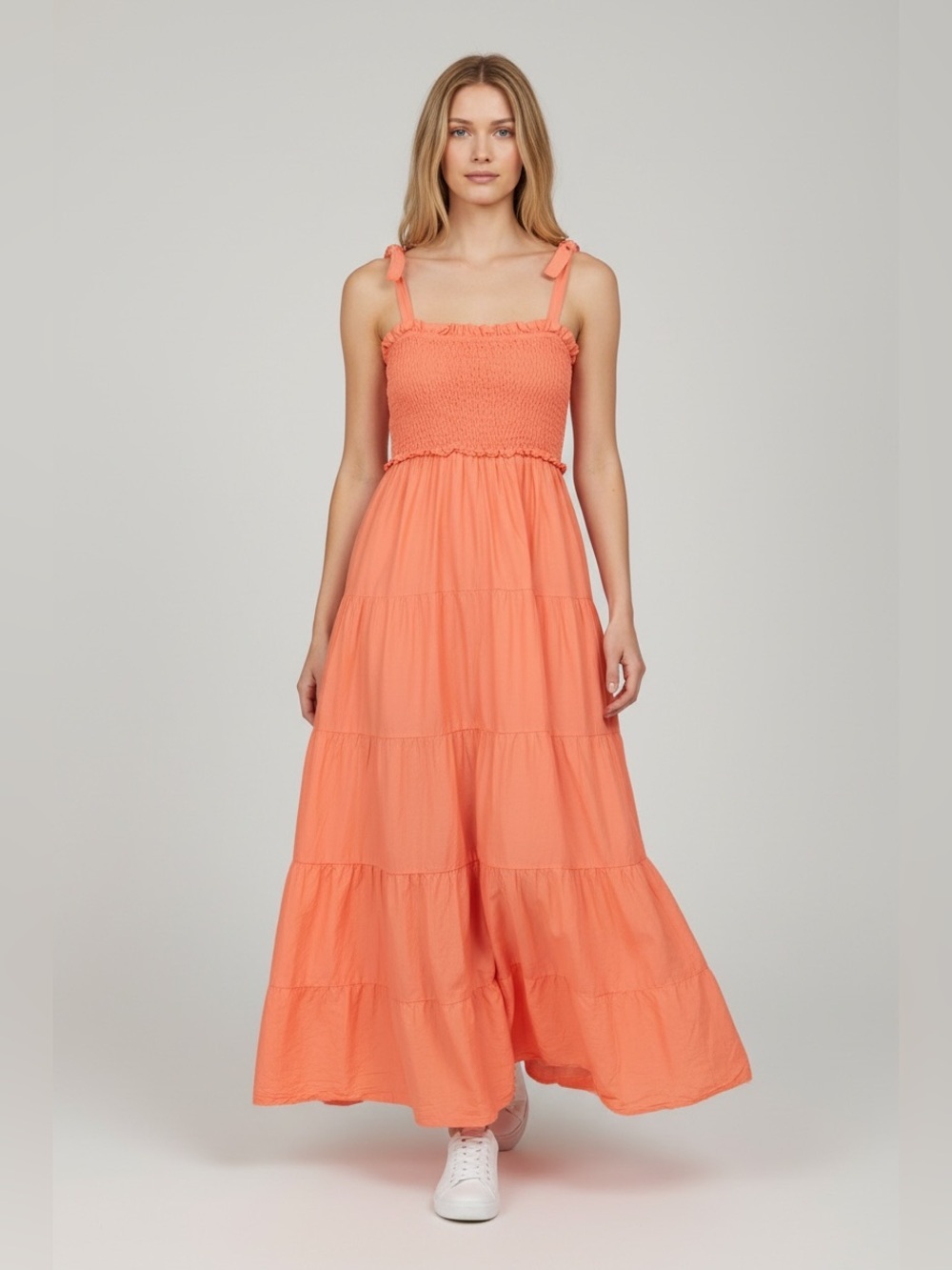 INC International Concepts Coral Tiered Maxi Dress with Tie Straps